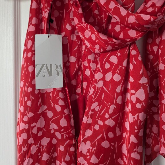 NWT Red floral dress Zara, size M - Picture 6 of 8